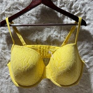 Lane Bryant Cacique Bra Boost Plunge Balconette Bra w/ Lace in Yellow Sz 42 DDD
